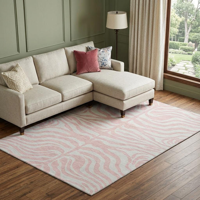 10' X 14' Animal Print Washable Area Rug With UV Protection (681791) - Pink / Ivory