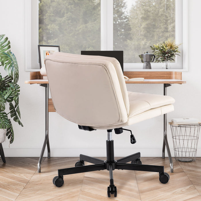 Giga beige large size swivel armless office desk chair with cushioned seat and backrest for home office use