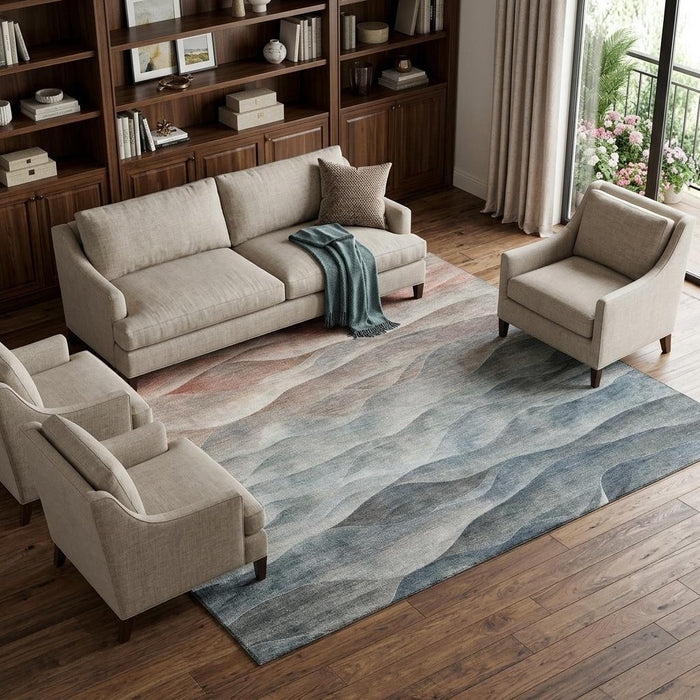 10' X 14' Abstract Washable Area Rug With UV Protection (694797) - Teal / Ivory / Salmon