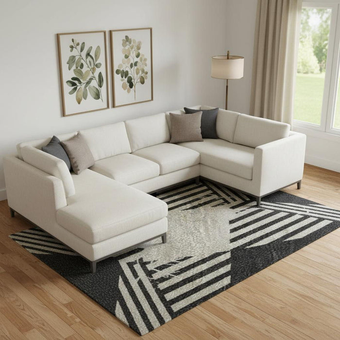 10' X 14' Gingham Washable Area Rug With UV Protection (702335) - Taupe / Black / Ivory