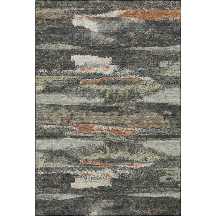 10' X 14' Abstract Washable Area Rug With UV Protection (674988) - Charcoal / Ivory / Copper