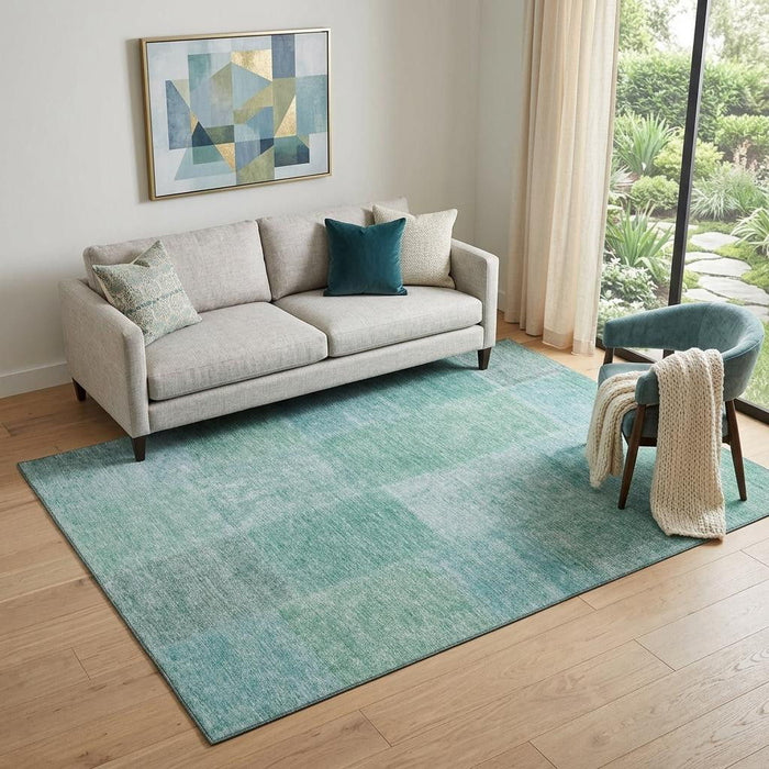 5' X 8' Patchwork Washable Area Rug With UV Protection (655236) - Teal / Ivory