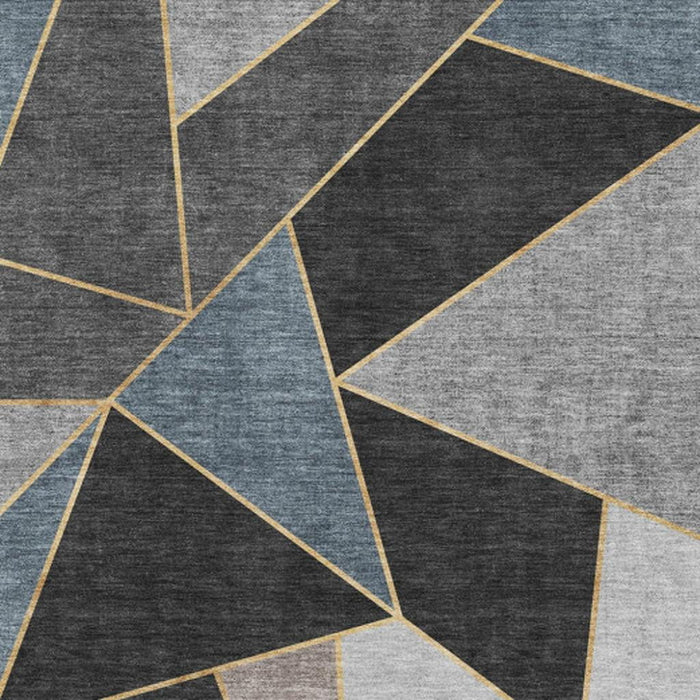 8' X 10' Geometric Washable Area Rug With UV Protection (653294) - Blue / Charcoal / Ivory