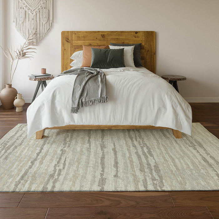 10' X 14' Striped Washable Area Rug With UV Protection - Khaki And Ivory