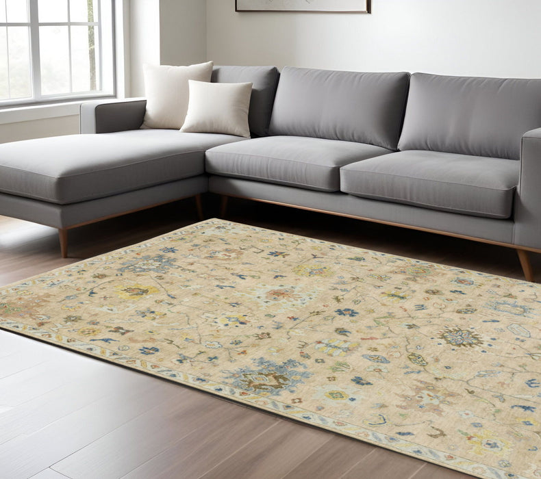 8' X 10' Wool Oriental Hand Knotted Area Rug With Fringe - Beige