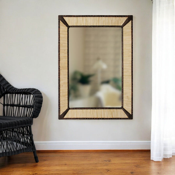 30" Metal And Bone Inlay Framed Accent Mirror - Brown / Natural