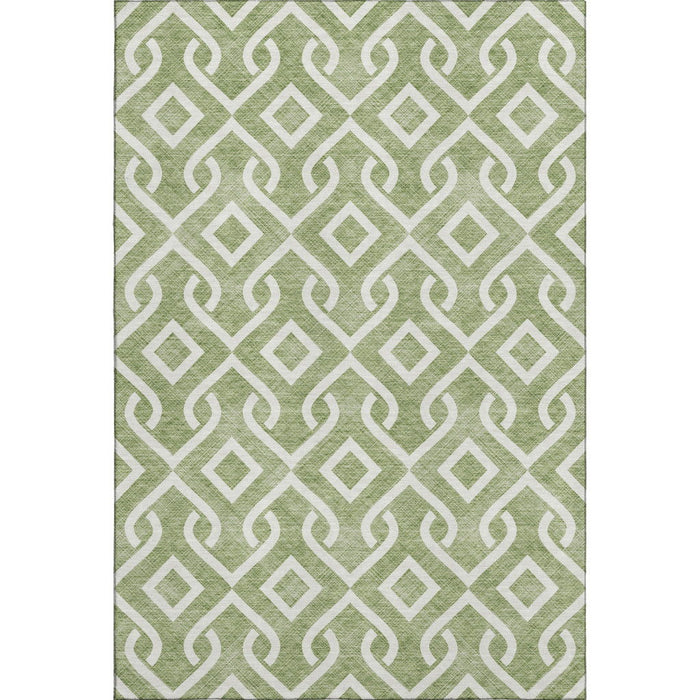 10' X 14' Geometric Washable Area Rug With UV Protection (652503) - Green / Ivory