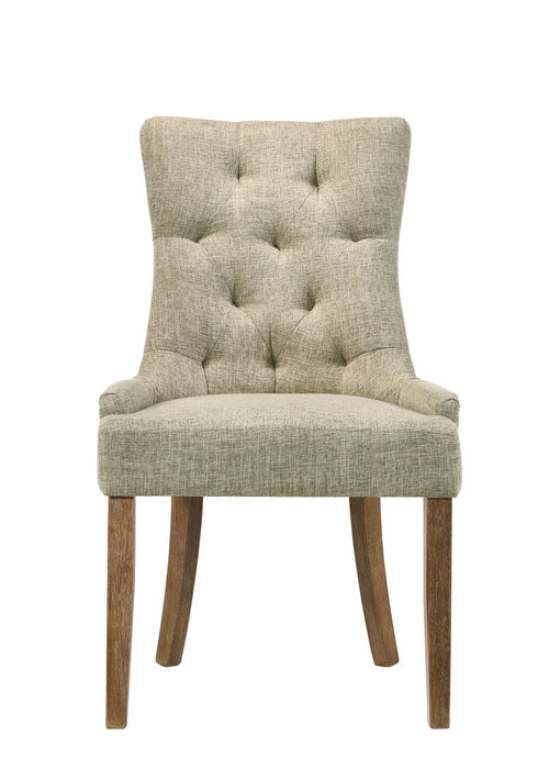 Tufted Upholstered Fabric Dining Side Chairs (Set of 2) - Beige / Oak