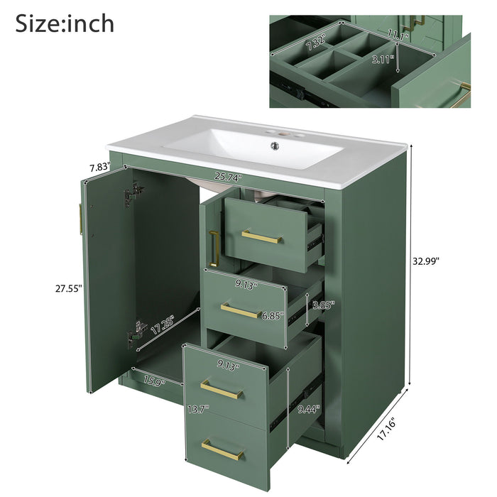 Giga bathroom vanity with sink, freestanding storage cabinet, three drawers, soft-closing doors in a modern design