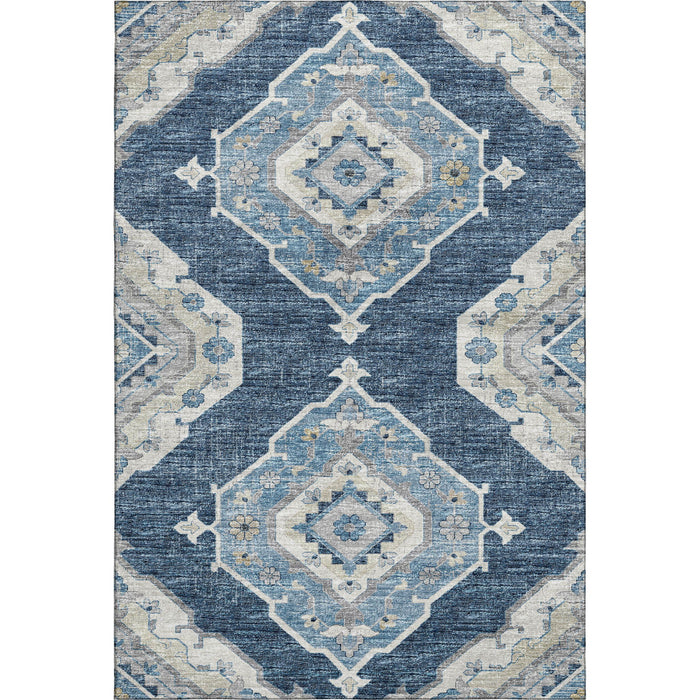 8' X 10' Tribal Distressed Washable Area Rug With UV Protection (644196) - Blue / Ivory