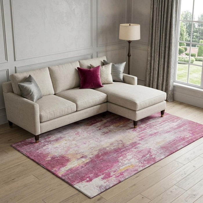 10' X 14' Abstract Washable Area Rug With UV Protection (695708) - Pink / Peach / Ivory