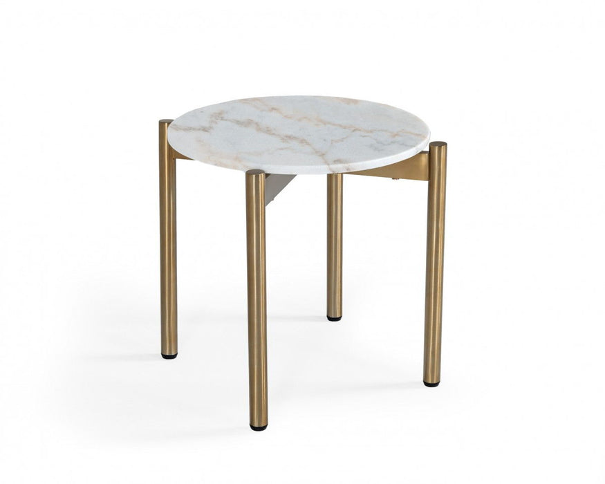 22" Marble Round End Table - Gold And White