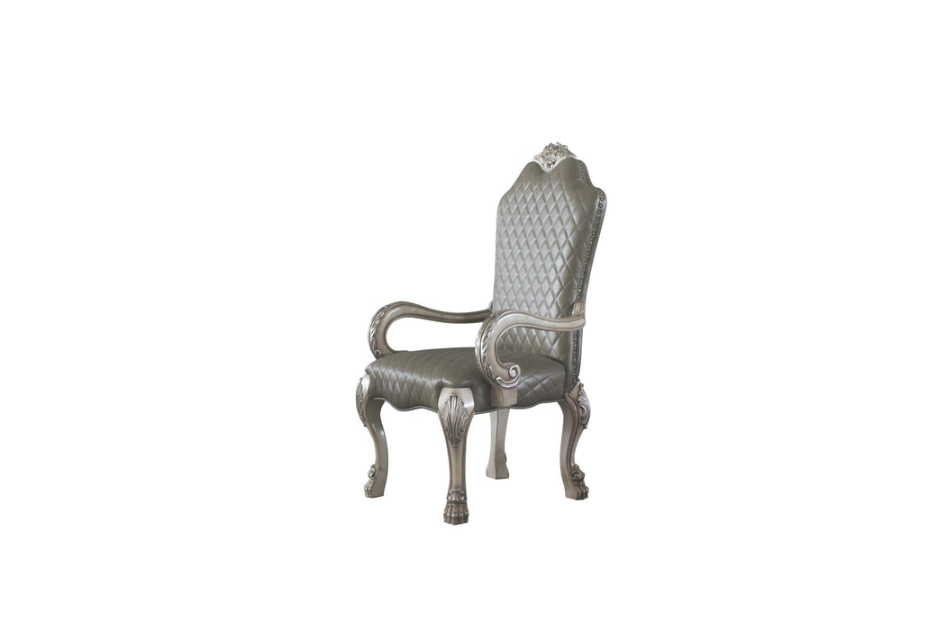 Tufted And Upholstered Faux Leather Dining Arm Chairs (Set of 2) - White / Gray