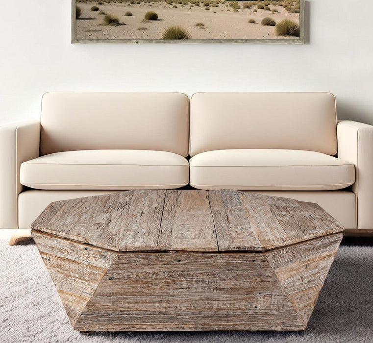 Octagon Distressed Lift Top Coffee Table - Natural