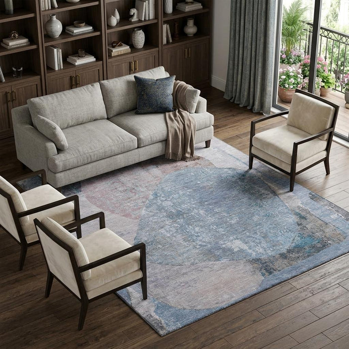 10' X 14' Abstract Washable Area Rug With UV Protection (695534) - Blue / Gray / Charcoal