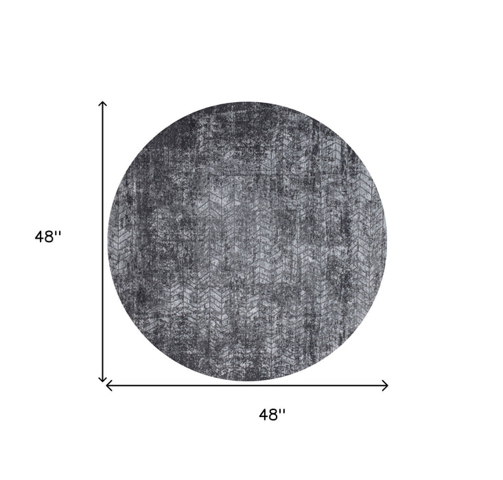 5' Round Chevron Non Skid Area Rug - Black And Gray