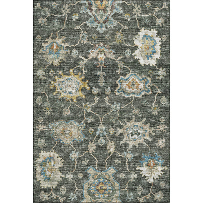 10' X 14' Floral Medallion Washable Area Rug With UV Protection (644604) - Charcoal / Blue / Gold