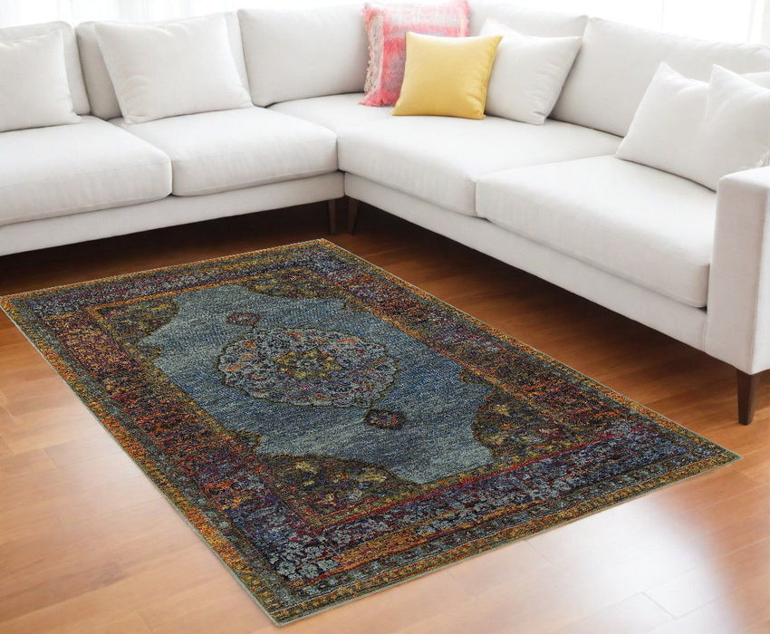 8.5' x 12.1' Oriental Power Loom Area Rug - Blue And Beige