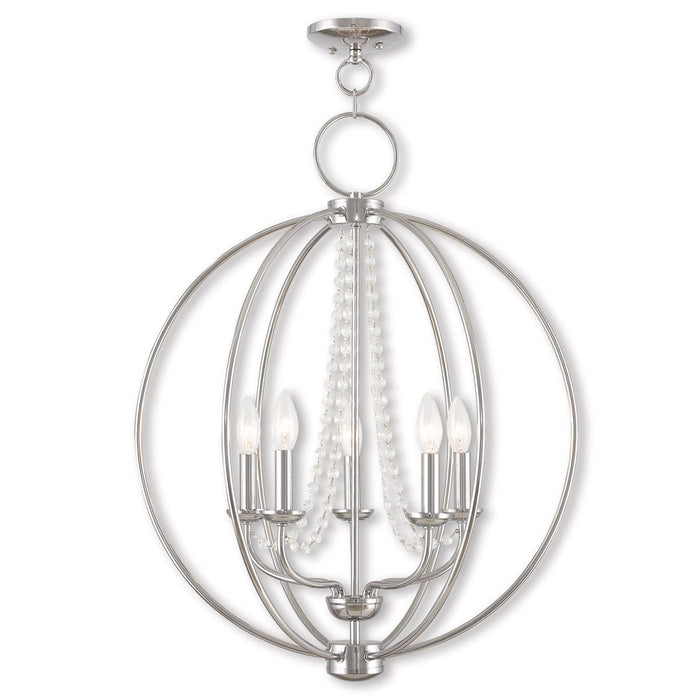 28" Five Light Dimmable Chandelier With Shades - Silver