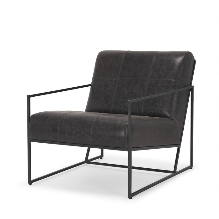 Genuine Leather Metal Lounge Chair - Black