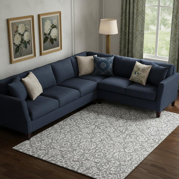 10' X 14' Damask Washable Area Rug With UV Protection (673127) - Gray / Ivory