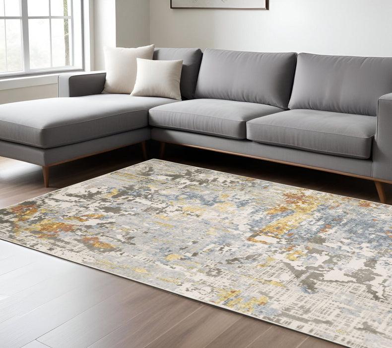 6' x 9' Abstract Power Loom Stain Resistant Area Rug - Gray Blue Beige Gold And Rust