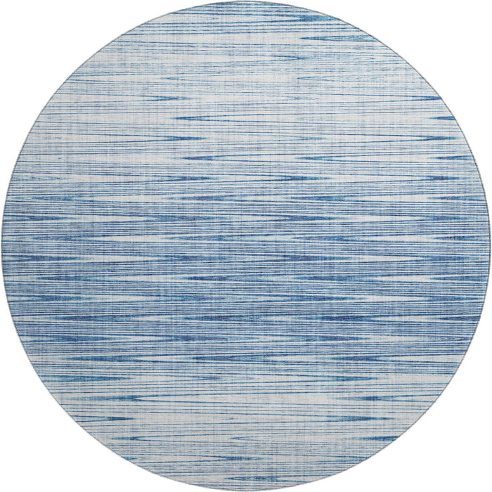 8' Abstract Washable Round Rug Polyester With UV Protection - Blue And Ivory