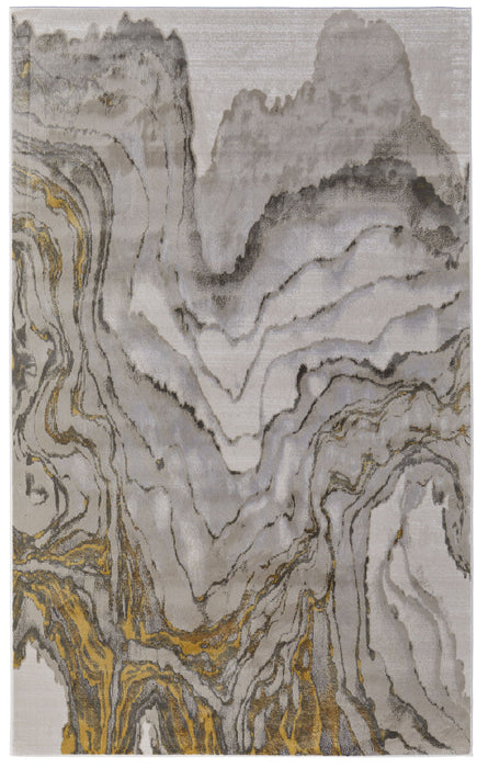 8' x 11' Abstract Contemporary Area Rug - Gold And Ivory
