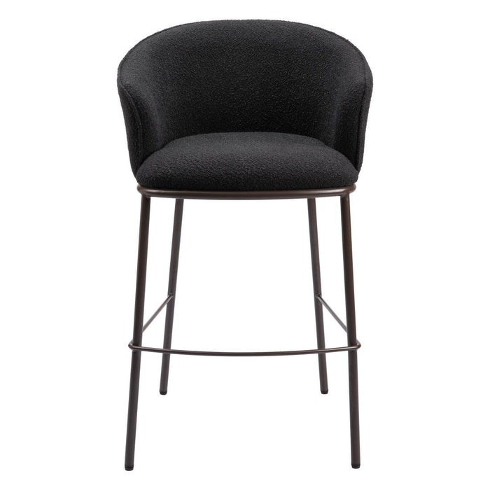 30" Shearling And Steel Bar Height Bar Chair - Black / Bronze