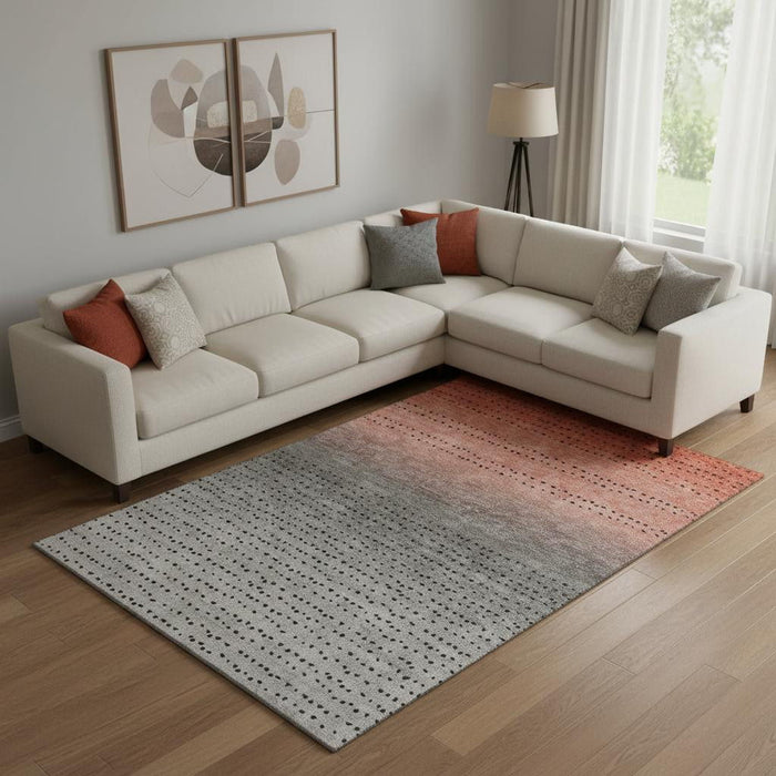 10' X 14' Abstract Washable Area Rug With UV Protection (710819) - Rust / Charcoal / Gray