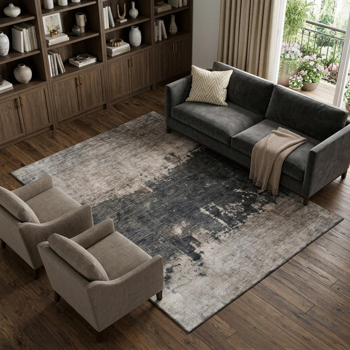 10' X 14' Abstract Washable Area Rug With UV Protection (688419) - Taupe / Beige / Gray