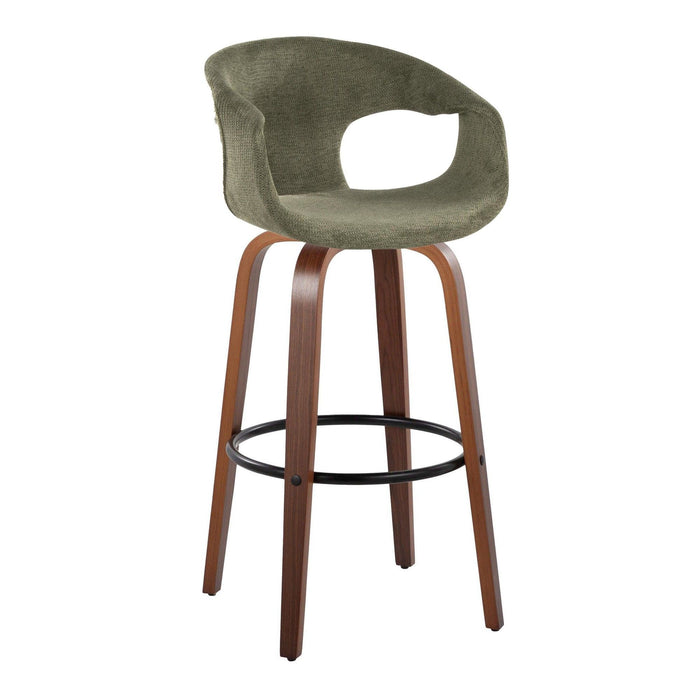 Curvo - 30" Fixed-Height Barstool With Swivel And Round Metal Footrest (Set of 2) - Walnut Wood