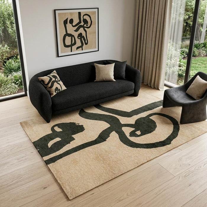 5' X 7' Abstract Washable Area Rug With UV Protection (609998) - Beige / Green