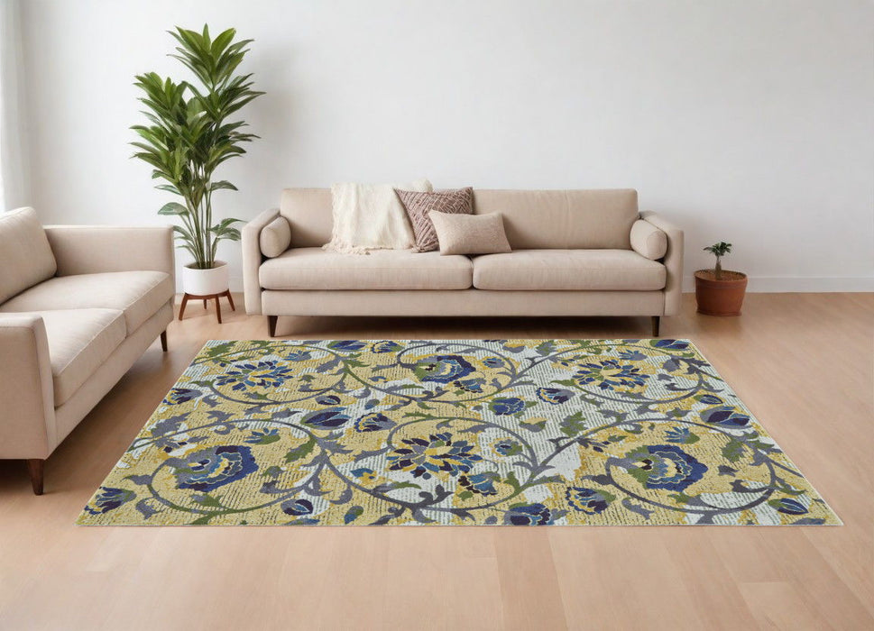 10' x 13' Floral Power Loom Area Rug - Gold Green And Ivory