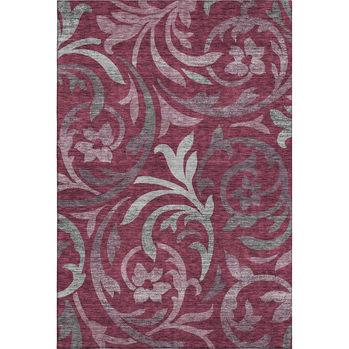 10' X 14' Floral Washable Area Rug With UV Protection - Burgundy
