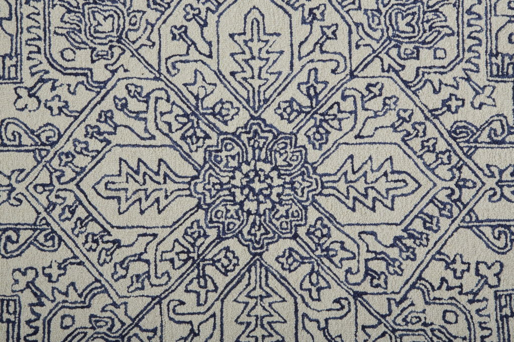10' X 14' Wool Oriental Hand Tufted Area Rug - Ivory / Blue