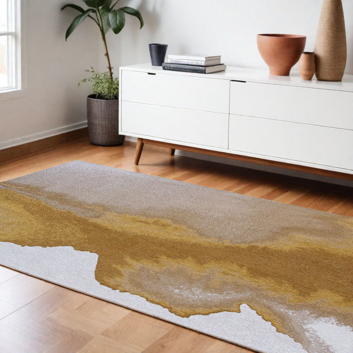5' x 7' Abstract Non Skid 100% PET Area Rug - Gray And Yellow