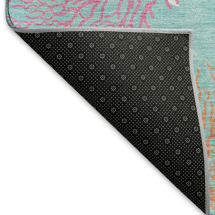 10' X 14' Geometric Washable Area Rug With UV Protection (645744) - Aqua / Orange / Pink