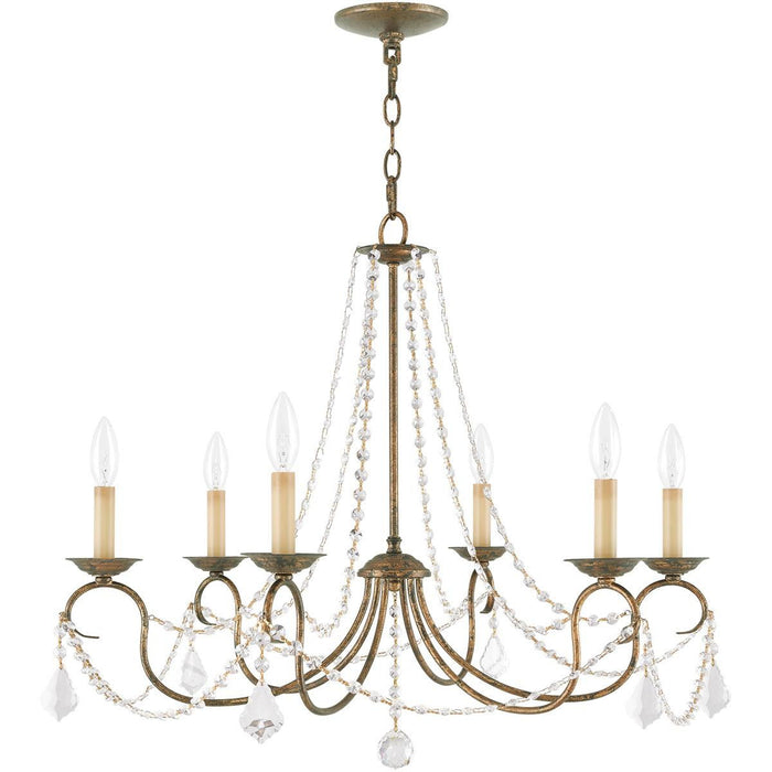 24" Six Light Dimmable Chandelier With Shades - Bronze
