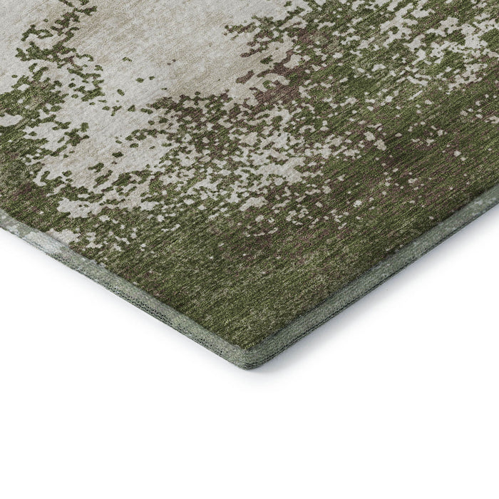 10' X 14' Abstract Washable Area Rug With UV Protection (680669) - Olive Green / Ivory