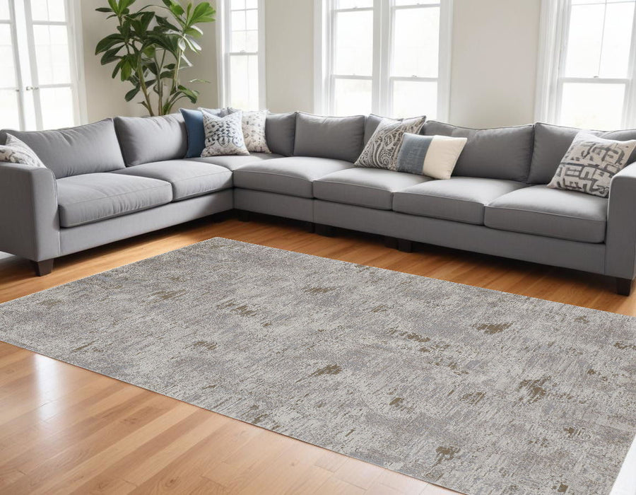 12' x 15' Abstract Power Loom Distressed Area Rug - Ivory And Gray