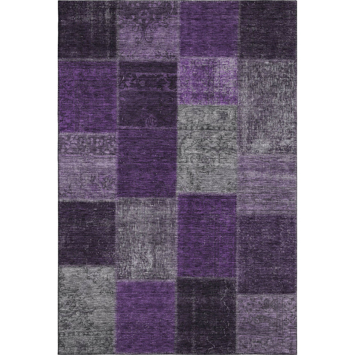 8' X 10' Patchwork Washable Area Rug With UV Protection (655166) - Eggplant / Gray / Purple