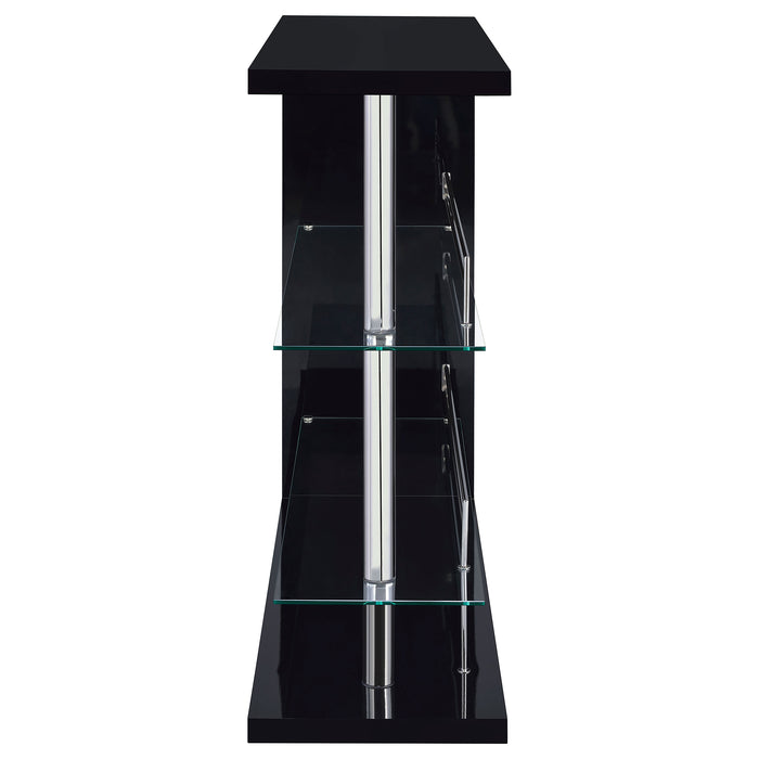 CoasterEssence Prescott rectangular black high gloss home wine table with a sleek modern design and smooth surface.