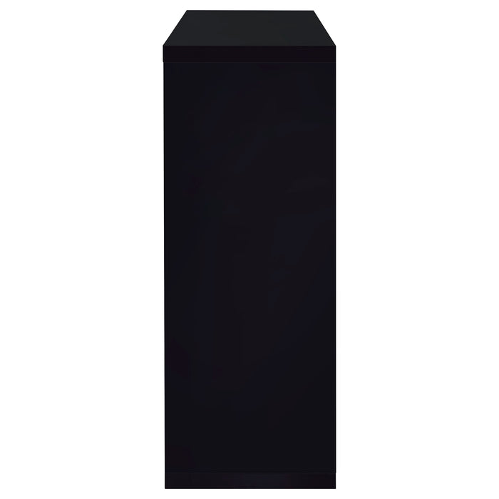 CoasterEssence Prescott rectangular black high gloss wine table, modern home furniture with sleek finish and sturdy design.