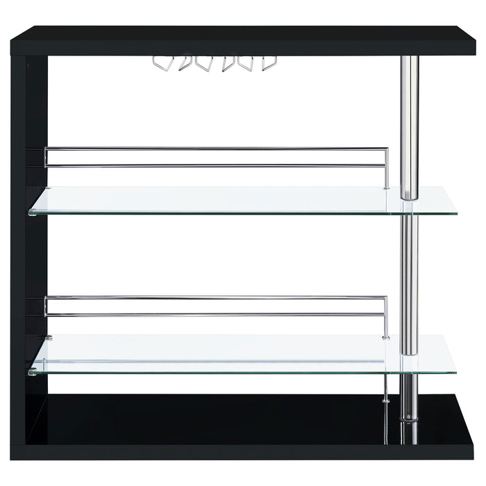 Black high gloss Prescott rectangular home wine table by CoasterEssence, featuring a sleek modern furniture design.
