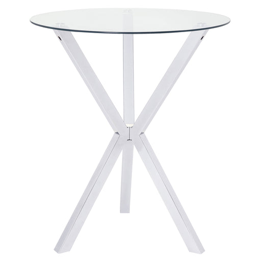 CoasterEssence Denali 35-inch round bistro bar table with chrome finish and glass top