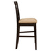Set of two CoasterEveryday Gabriel lattice-back upholstered counter chairs in cappuccino finish with padded seats and wooden legs.