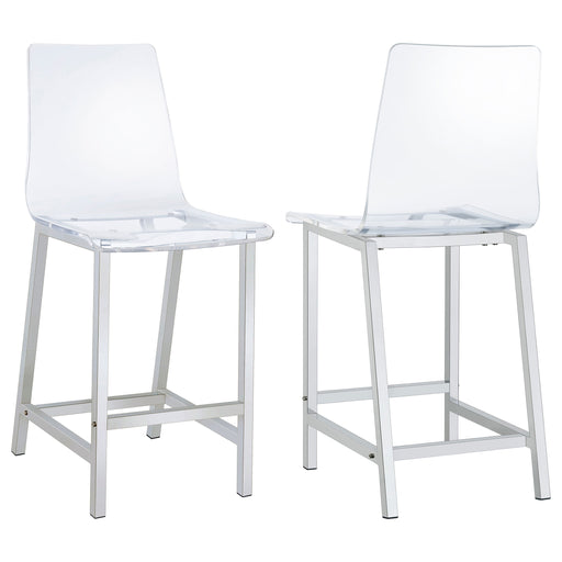 CoasterEssence Juelia clear acrylic counter chairs with chrome frames, set of two