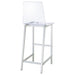 Set of two Juelia Clear Acrylic Bar Chairs with chrome legs, showcasing sleek, modern furniture design on a neutral background.
