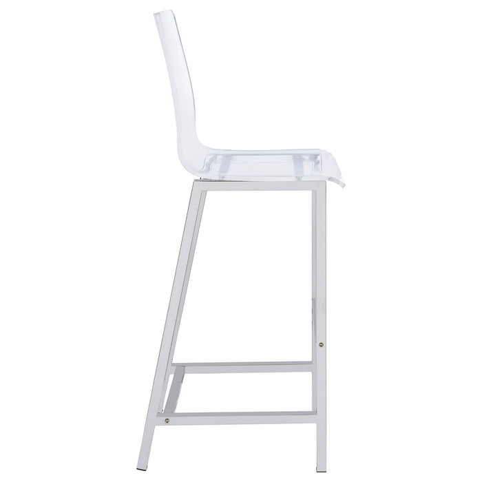 Set of two Juelia clear acrylic bar chairs with chrome legs, modern furniture from CoasterEssence.